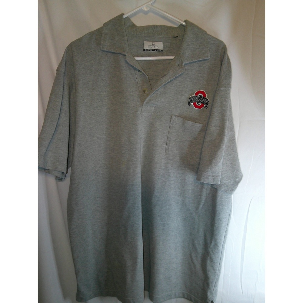 Vintage ENRO‎ Ohio State Buckeyes Polo Shirt Pocket Short Sleeve Gray Size XL